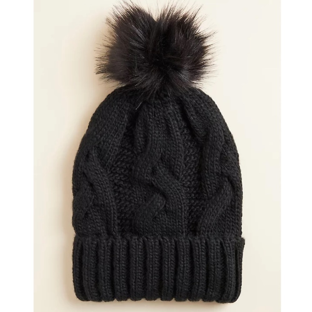 CABLE KNIT COZY POM BEANIE - Picture 1 of 3